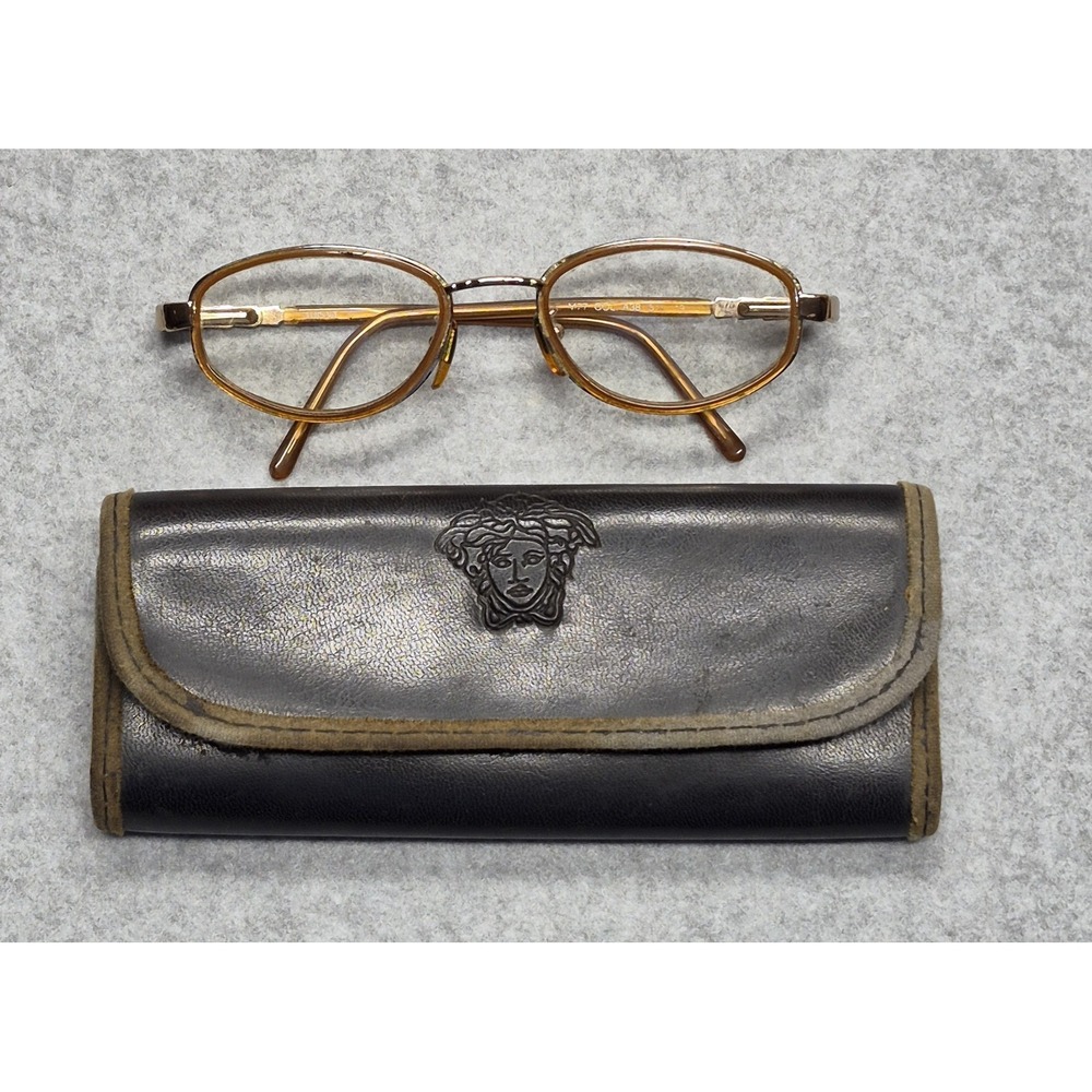 Vintage Versace Eye Glasses Frames Mod B09 ColA38 Amber Medusa Head Gold Italy